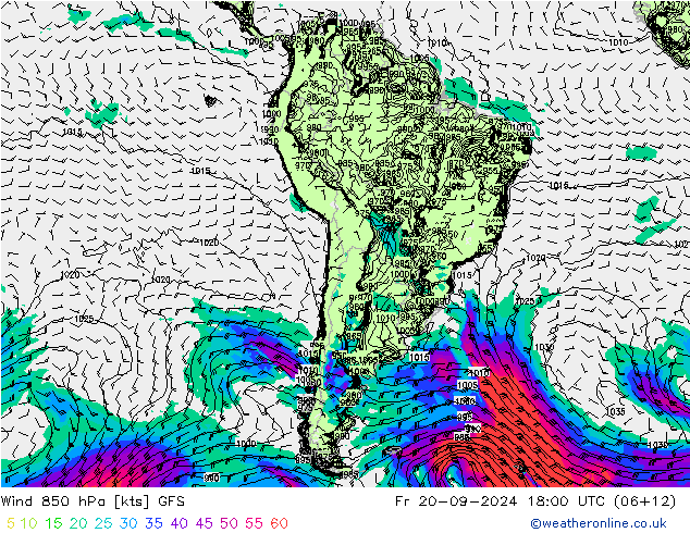 风 850 hPa GFS 星期五 20.09.2024 18 UTC