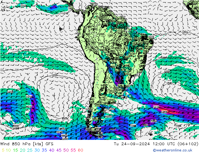 Vent 850 hPa GFS mar 24.09.2024 12 UTC