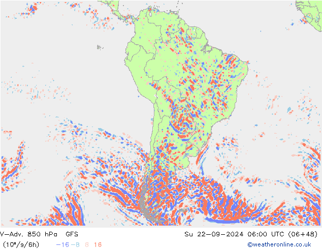V-Adv. 850 hPa GFS zo 22.09.2024 06 UTC