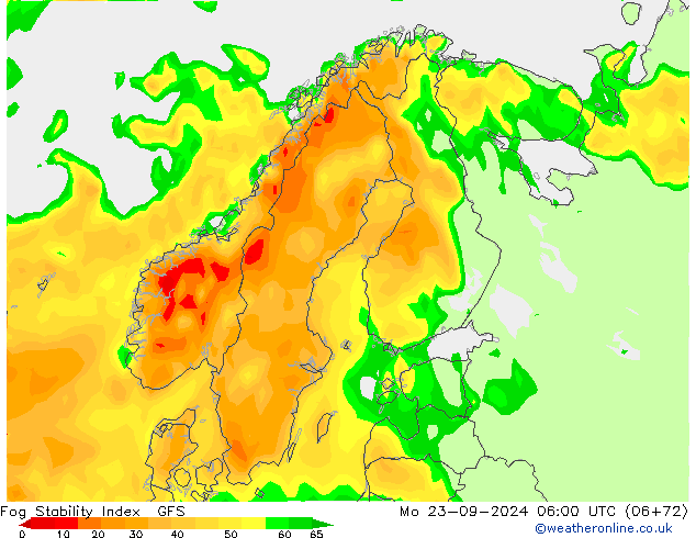 Fog Stability Index GFS пн 23.09.2024 06 UTC