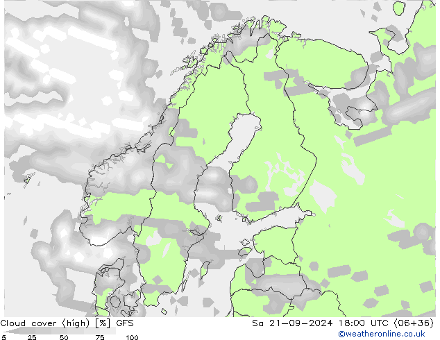 Cloud cover (high) GFS Sa 21.09.2024 18 UTC