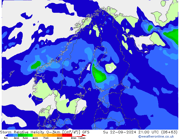 Storm Relative Helicity GFS Вс 22.09.2024 21 UTC