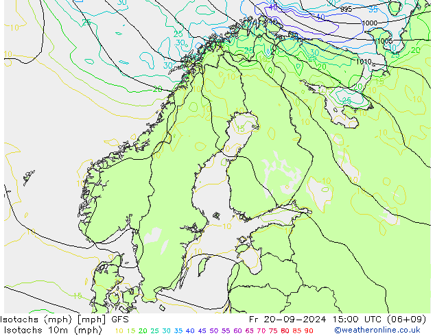 Isotaca (mph) GFS vie 20.09.2024 15 UTC