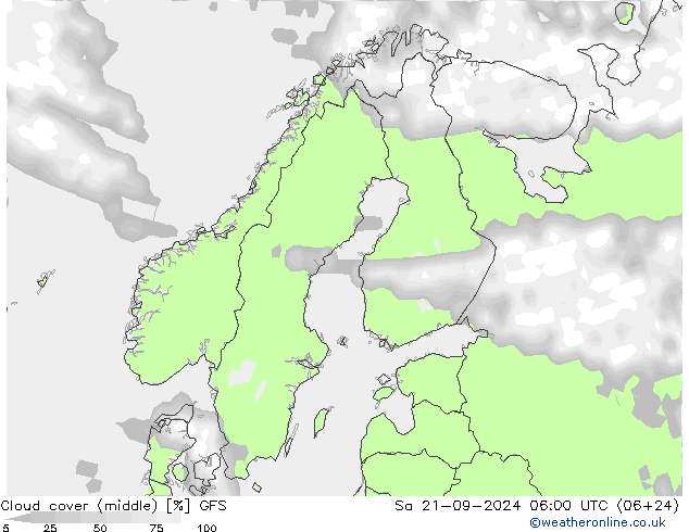 Cloud cover (middle) GFS Sa 21.09.2024 06 UTC