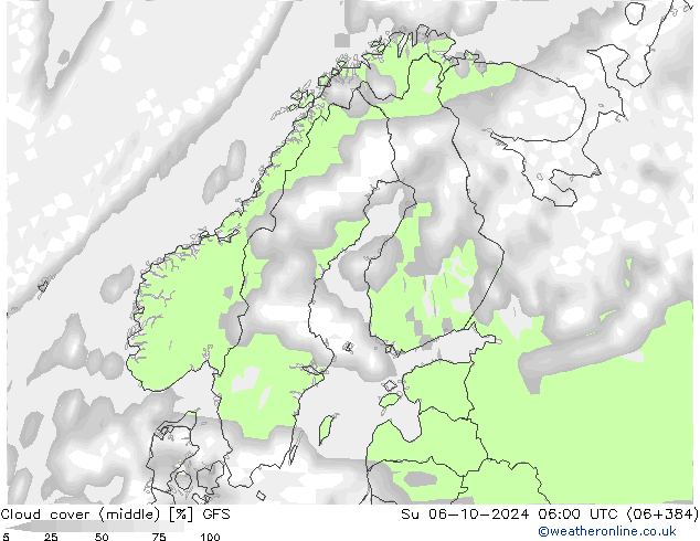 Cloud cover (middle) GFS Su 06.10.2024 06 UTC