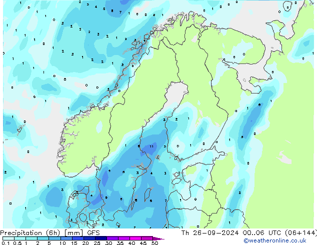 Précipitation (6h) GFS jeu 26.09.2024 06 UTC