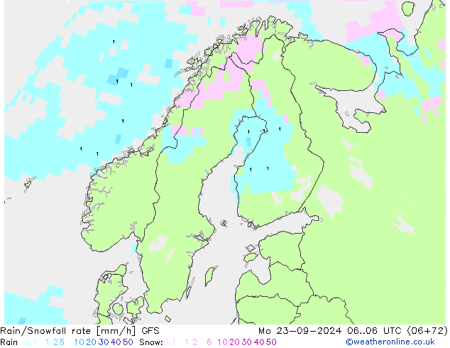 Regen/Schneefallrate GFS Mo 23.09.2024 06 UTC