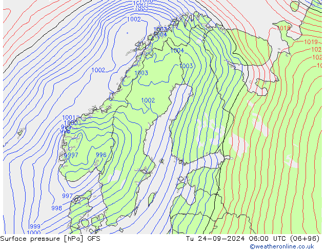 Surface pressure GFS Tu 24.09.2024 06 UTC