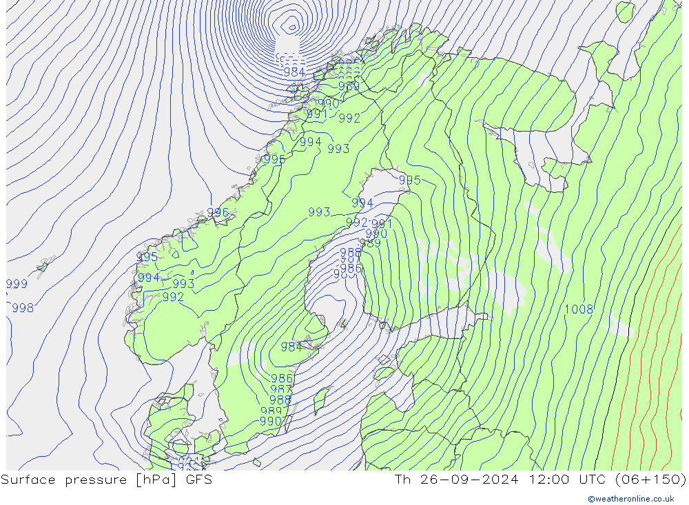 Atmosférický tlak GFS Čt 26.09.2024 12 UTC