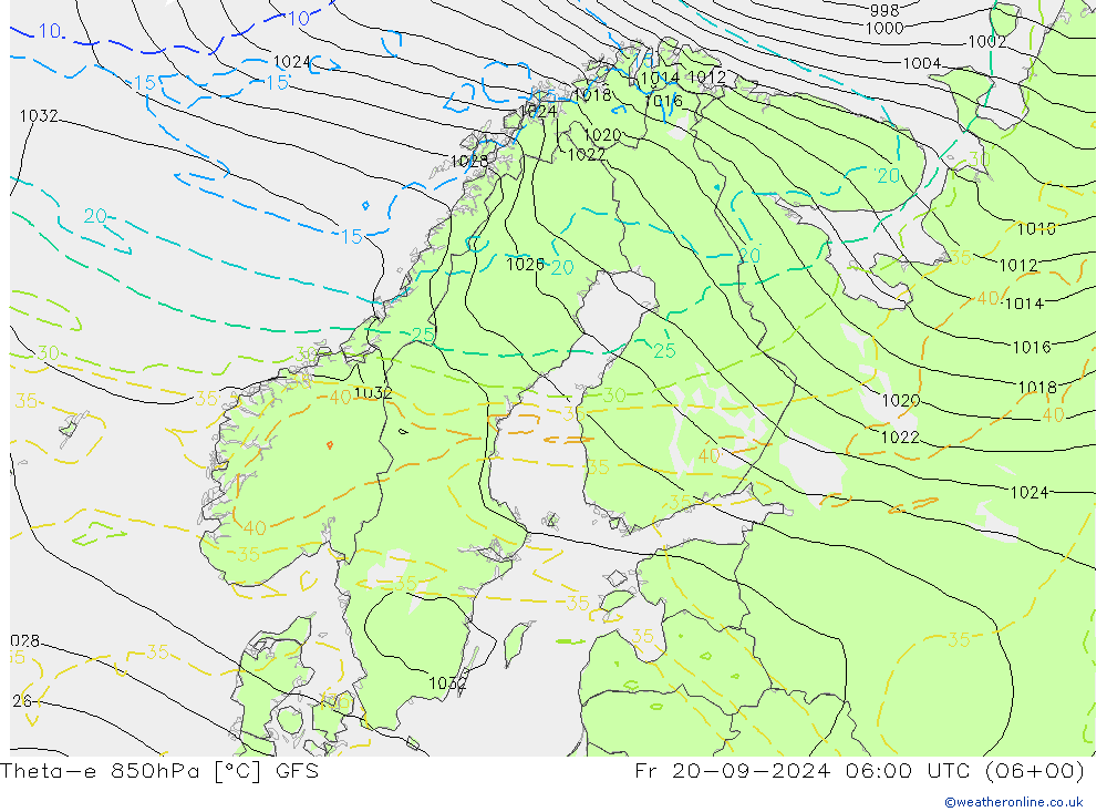 Theta-e 850hPa GFS  20.09.2024 06 UTC