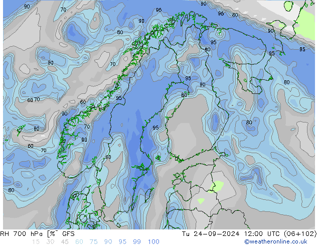 RH 700 hPa GFS  24.09.2024 12 UTC