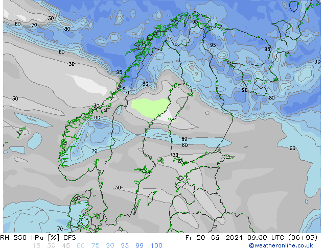 RH 850 hPa GFS Pá 20.09.2024 09 UTC