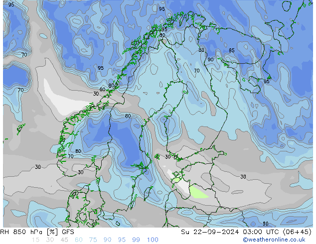 RH 850 hPa GFS nie. 22.09.2024 03 UTC