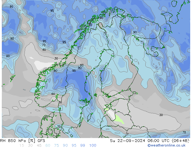 RH 850 hPa GFS So 22.09.2024 06 UTC