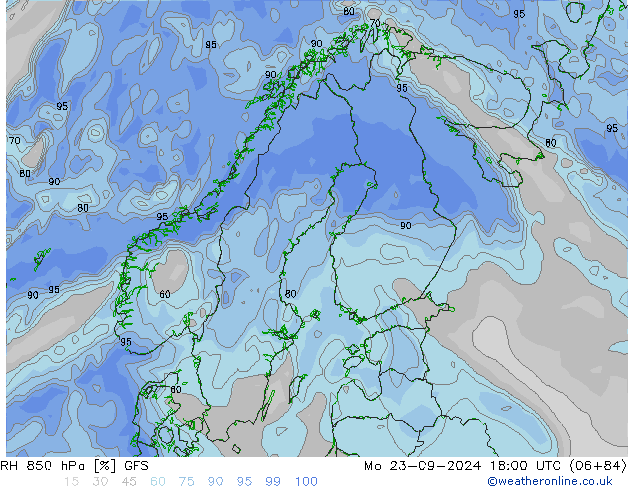 RH 850 hPa GFS Mo 23.09.2024 18 UTC