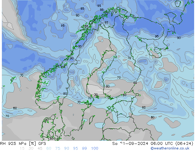 RH 925 hPa GFS Sa 21.09.2024 06 UTC