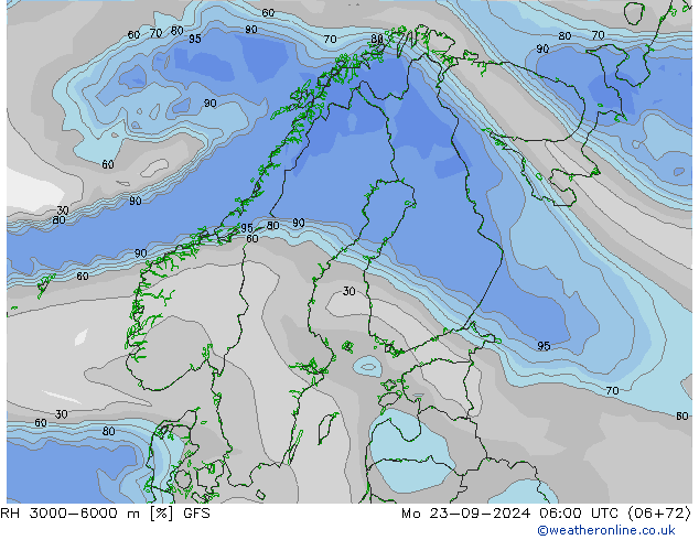 RH 3000-6000 m GFS Mo 23.09.2024 06 UTC