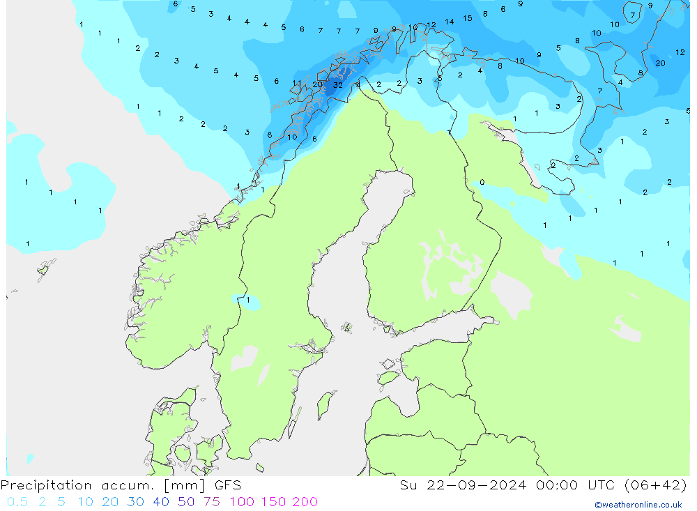 Precipitation accum. GFS Su 22.09.2024 00 UTC