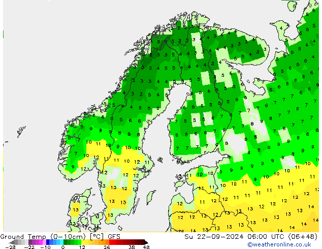 Ground Temp (0-10cm) GFS Ne 22.09.2024 06 UTC