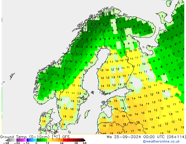 Temperatur 0-10 cm GFS Mi 25.09.2024 00 UTC