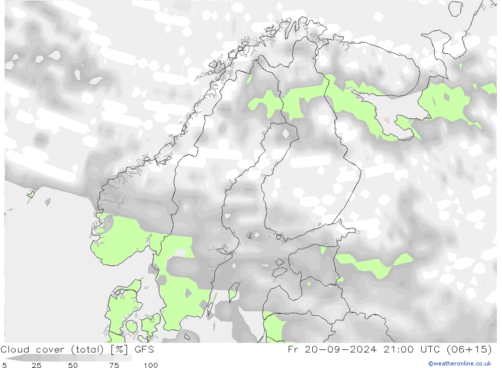 Cloud cover (total) GFS Pá 20.09.2024 21 UTC