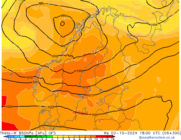 Theta-W 850hPa GFS St 02.10.2024 18 UTC