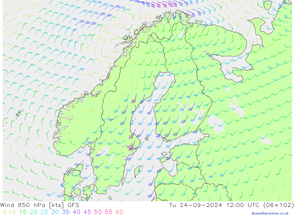 Vent 850 hPa GFS mar 24.09.2024 12 UTC