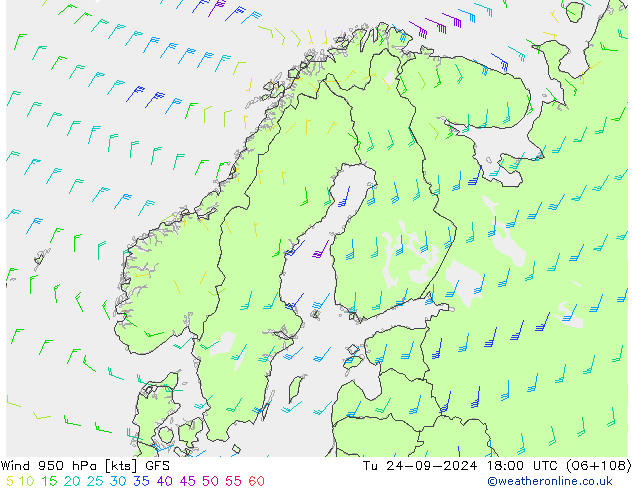 Rüzgar 950 hPa GFS Sa 24.09.2024 18 UTC