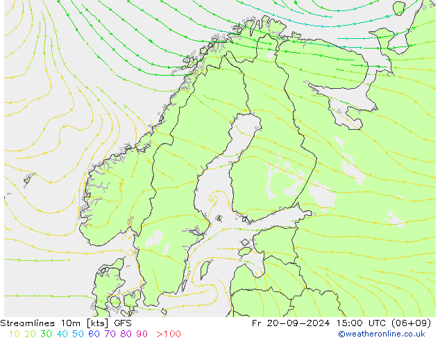 Línea de corriente 10m GFS vie 20.09.2024 15 UTC