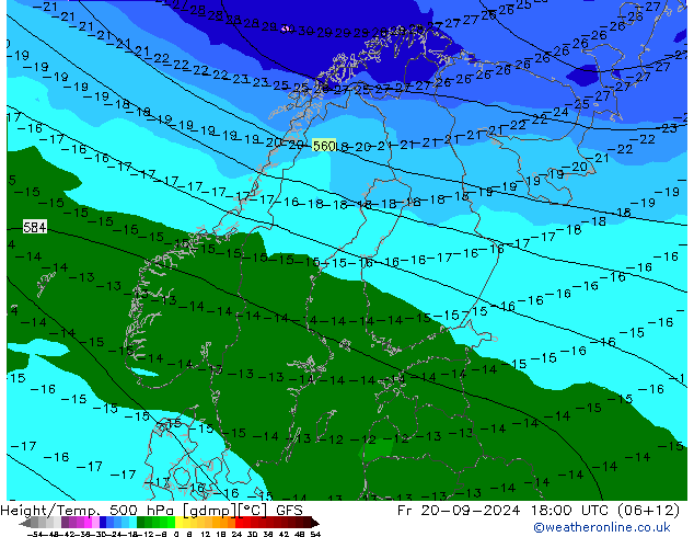 Z500/Rain (+SLP)/Z850 GFS ven 20.09.2024 18 UTC