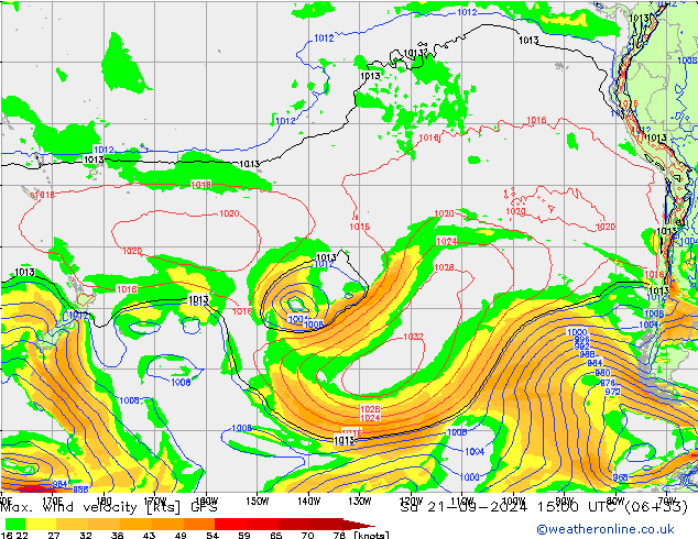 Max. wind velocity GFS сб 21.09.2024 15 UTC