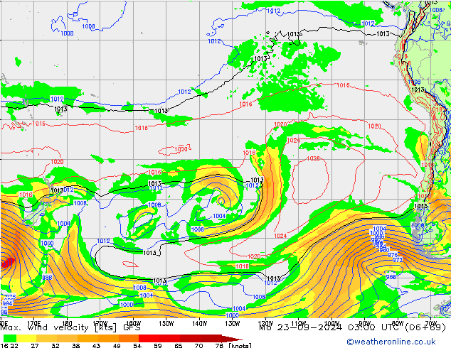 Max. wind velocity GFS пн 23.09.2024 03 UTC