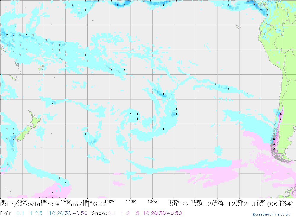 Rain/Snowfall rate GFS Su 22.09.2024 12 UTC