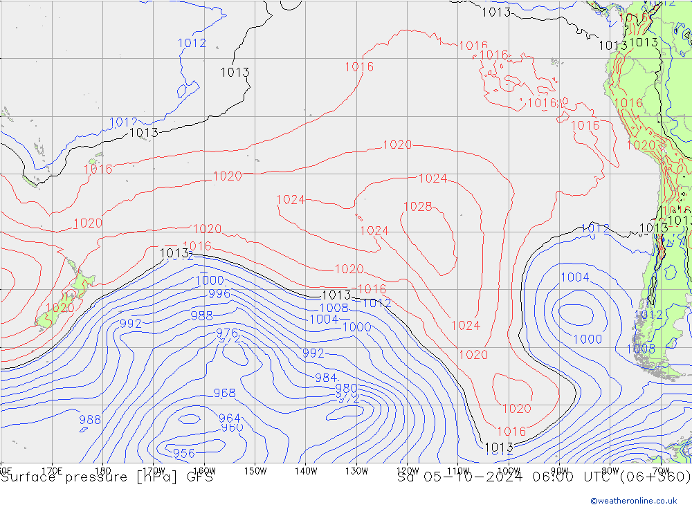 pressão do solo GFS Sáb 05.10.2024 06 UTC