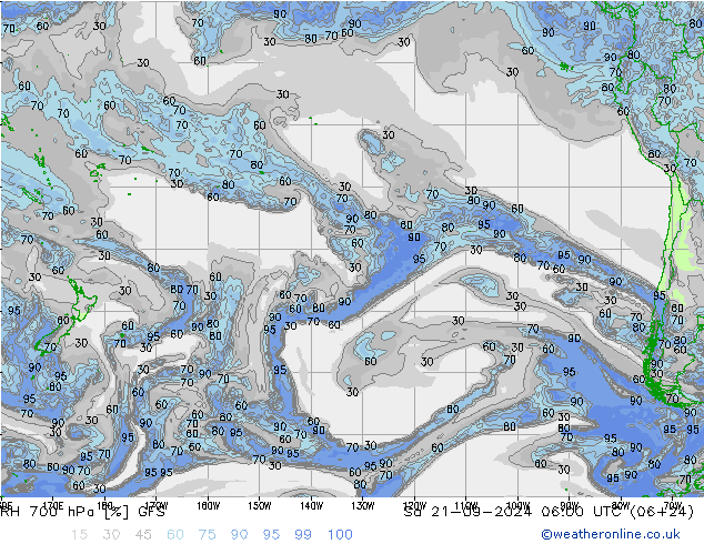 RH 700 hPa GFS so. 21.09.2024 06 UTC