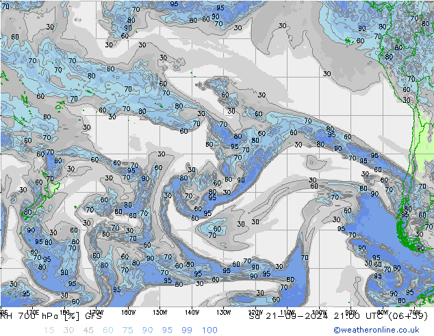 RH 700 hPa GFS Sa 21.09.2024 21 UTC