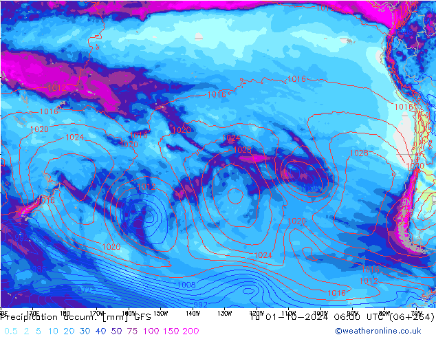 Precipitation accum. GFS Tu 01.10.2024 06 UTC