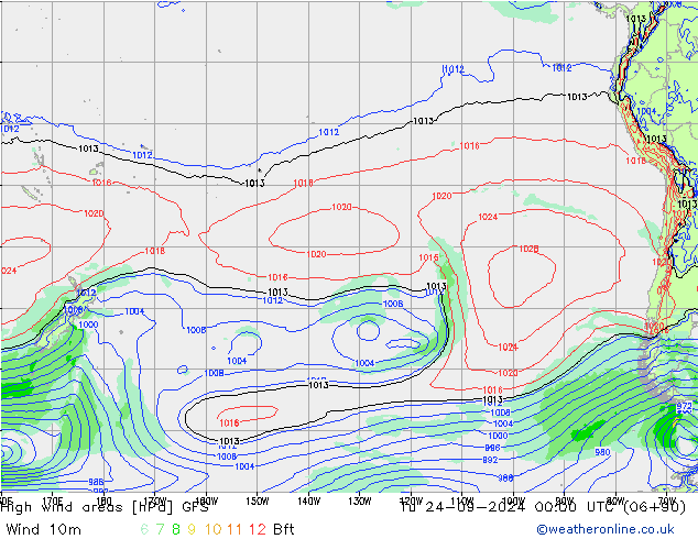 High wind areas GFS вт 24.09.2024 00 UTC