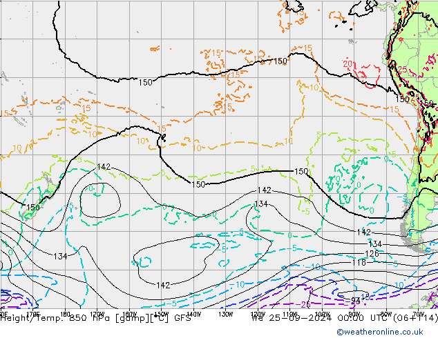 Height/Temp. 850 hPa GFS  25.09.2024 00 UTC