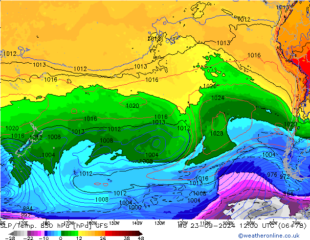 SLP/Temp. 850 hPa GFS lun 23.09.2024 12 UTC