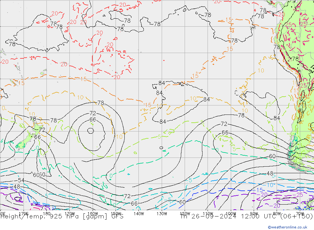 Hoogte/Temp. 925 hPa GFS do 26.09.2024 12 UTC