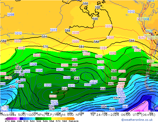 Thck 500-1000hPa GFS Ter 24.09.2024 06 UTC