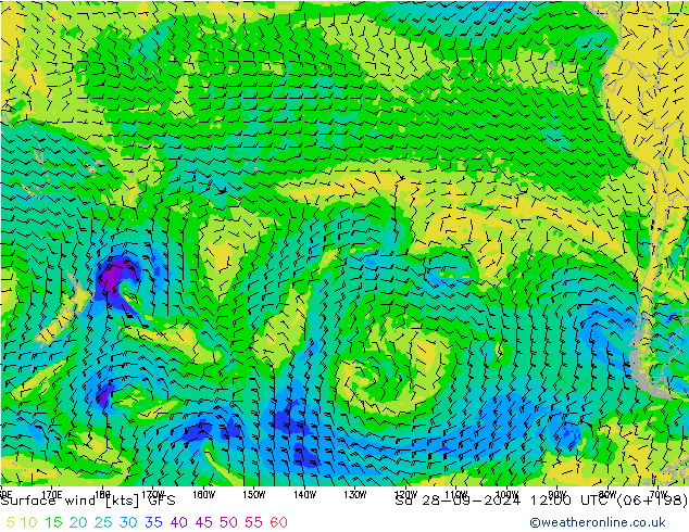 Viento 10 m GFS sáb 28.09.2024 12 UTC