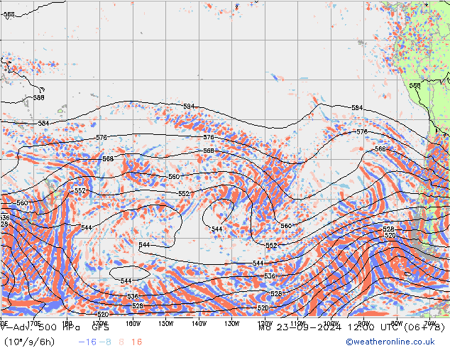 V-Adv. 500 hPa GFS lun 23.09.2024 12 UTC