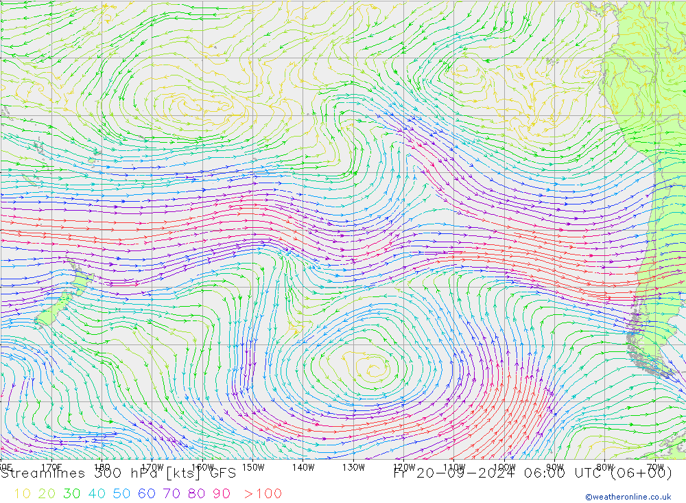 Stroomlijn 300 hPa GFS vr 20.09.2024 06 UTC