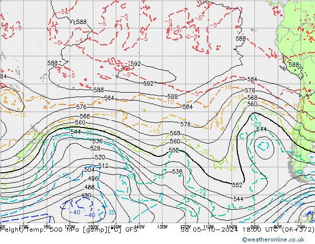 Z500/Rain (+SLP)/Z850 GFS Sáb 05.10.2024 18 UTC