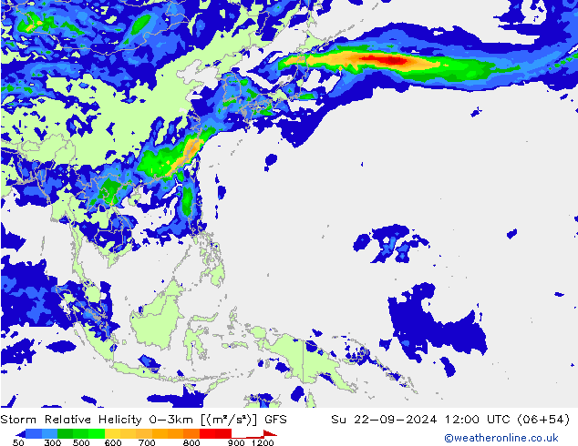 Storm Relative Helicity GFS Su 22.09.2024 12 UTC