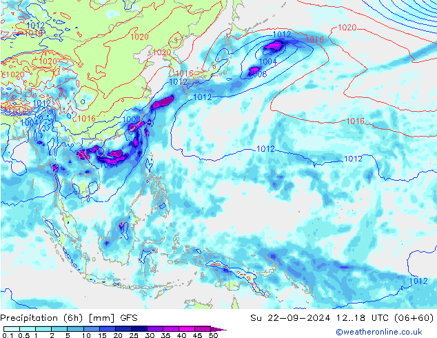 Z500/Rain (+SLP)/Z850 GFS dom 22.09.2024 18 UTC