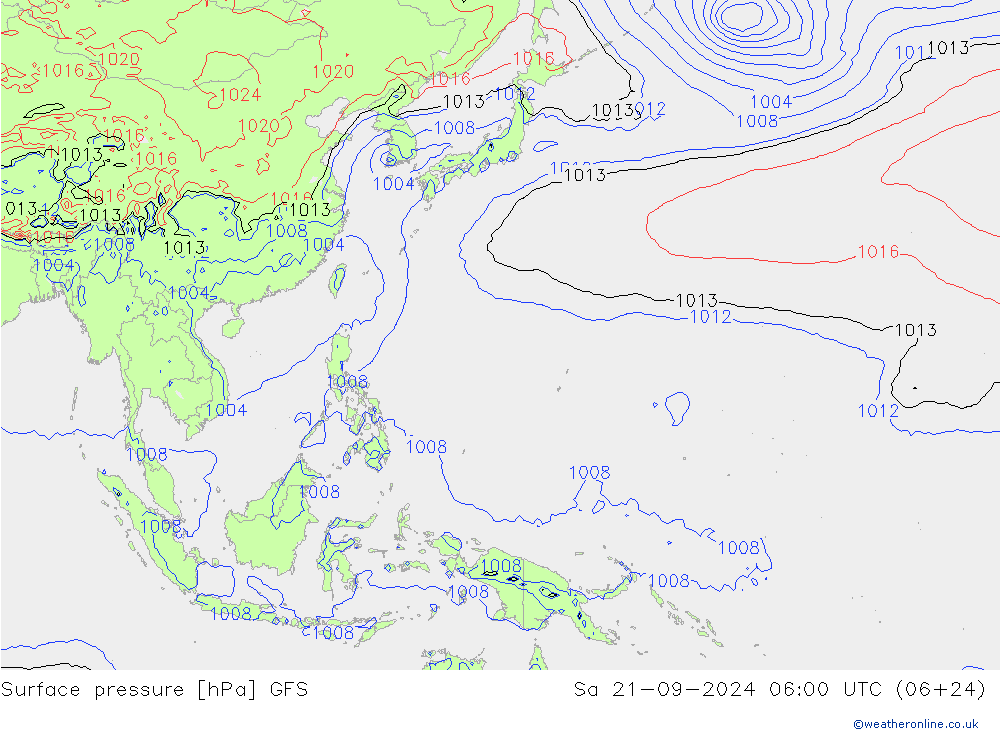 Atmosférický tlak GFS So 21.09.2024 06 UTC