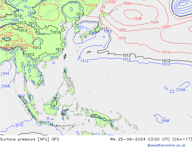 Presión superficial GFS mié 25.09.2024 03 UTC